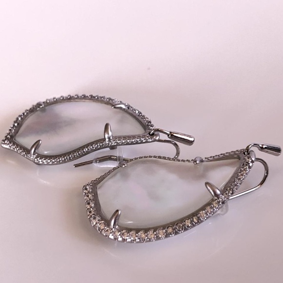 NEW Kendra Scott TULIP Silver Gold Rose Gold Pave Mother of Pearl Drop Earrings - Picture 3 of 12